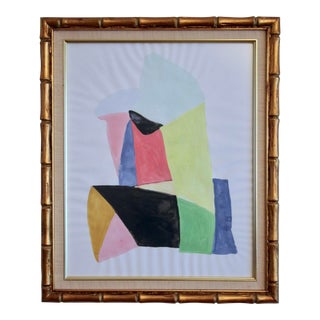 Original Watercolor Painting in Faux Bamboo Gilt Frame