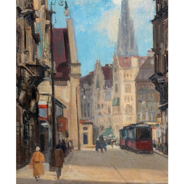 Mid 20th Century Austrian School Vienna Street Scene Oil on Board For Sale - Image 5 of 7