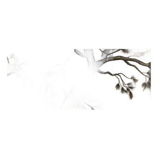 Gold Leaf Chinoiserie Hand-Painted Black Ink Pine Tree Wall Panels (Set of 4) For Sale
