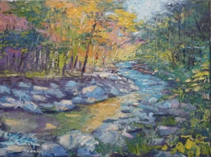 Original Impressionist Oil Painting, Autumn Stream