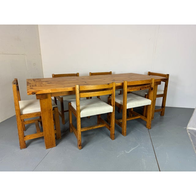 Mid-Century Modern Pine Table and Chairs by Pierre Chapo for Pierre Jeanneret, 1950s, Set of 7 For Sale - Image 12 of 18