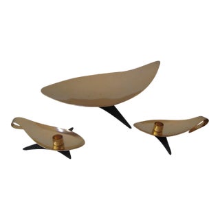 Mid-Century Modern Atomic Table Console/Candle Holder Set - 3 Pieces For Sale