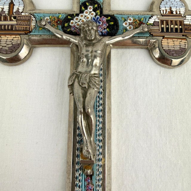 Antique Roma Micromosaic Wall Cross 8.25” For Sale - Image 4 of 12
