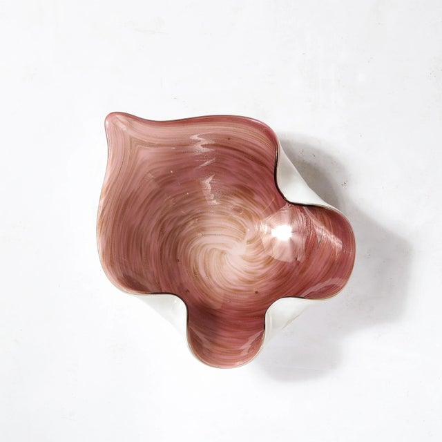 1960s Hand-Blown Murano Glass Dish in Swirled Amethyst With Crimped Detailing For Sale - Image 9 of 11