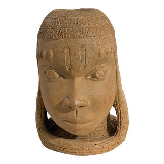 Large King Ife Clay / Terracotta Oba Head Edo People Nigeria African 12.5" H For Sale
