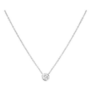 10K White Gold 1/10 Carat Round Brilliant-Cut Diamond Modern Bezel-Set Solitaire 16"-18" Pendant Necklace (H-I Color, SI2-I1 Clarity) For Sale