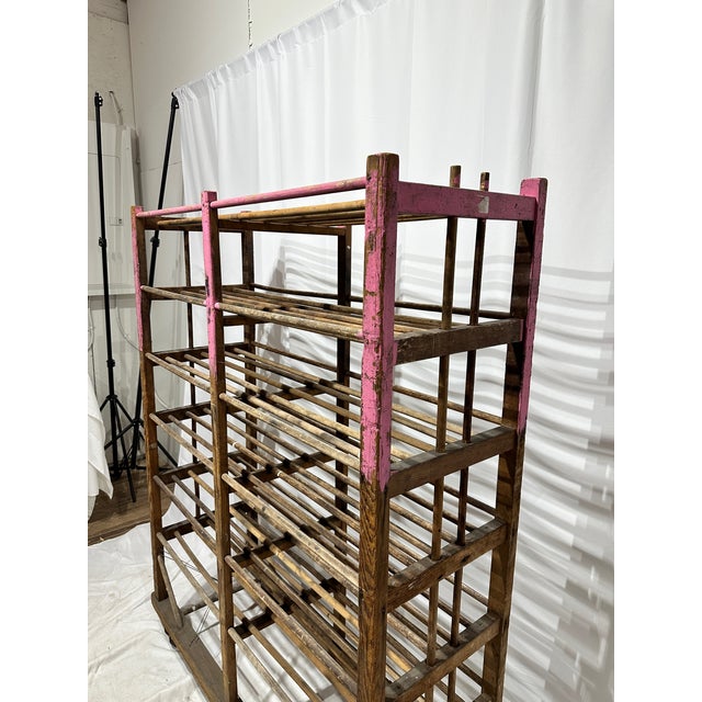 Antique Rustic Wooden Baking Rack on Casters For Sale - Image 4 of 8