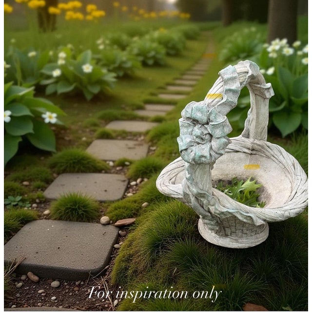 Vintage Cast-Stone Basket Planter With Sculpted Bow — Signed Studio Piece For Sale - Image 4 of 5