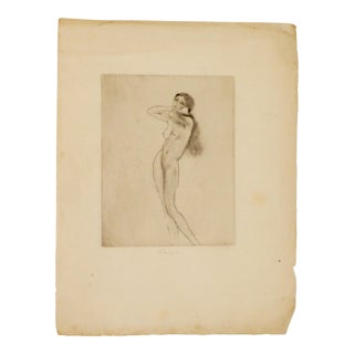 Early 20th Century Édouard Chimot Signed French Female Nude Etching on Paper For Sale