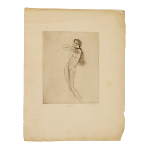 Early 20th Century Édouard Chimot Signed French Female Nude Etching on Paper