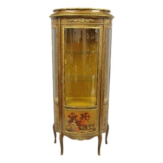 Vintage French Louis XV Style Half Round Demilune Lighted Curio Display Cabinet For Sale