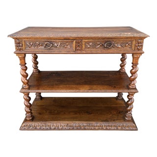 Carved Oak Barley Twist Console with Shelves, 1890s For Sale