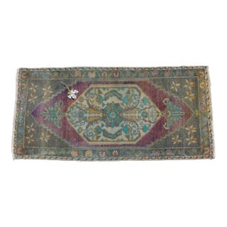 Hand Knotted Small Oushak Rug Faded Mini Rug Mat - 1'8" X 3'6" For Sale