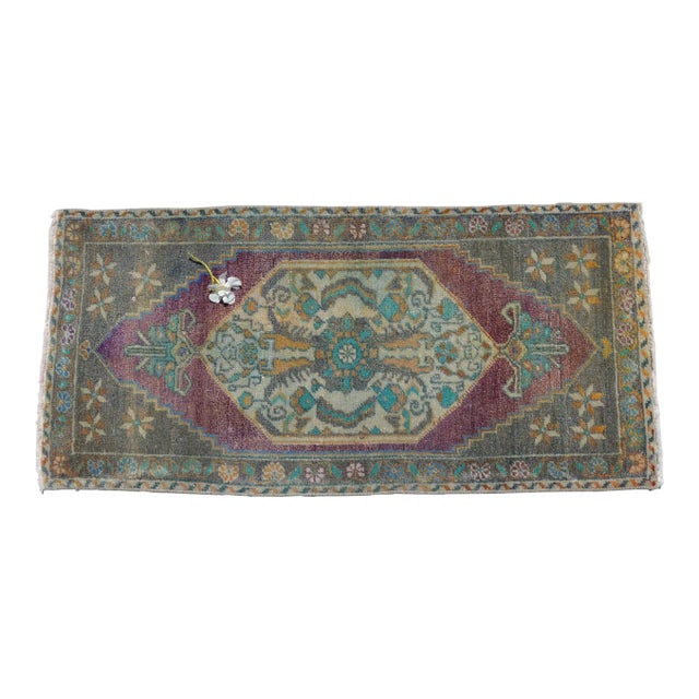 Hand Knotted Small Oushak Rug Faded Mini Rug Mat - 1'8" X 3'6" For Sale
