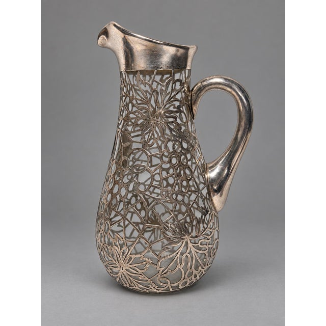 1900s American Sterling Silver Webbed Overlay Glass Pitcher, Alvin For Sale - Image 4 of 10