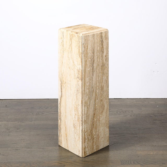 Mid-Century Modernist Rectilinear Travertine Pedestal With Stepped Detailing For Sale - Image 10 of 18