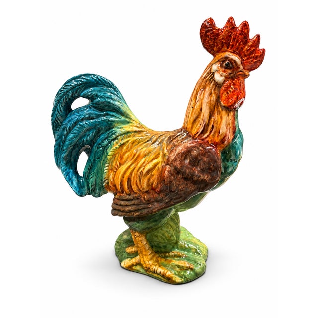 Ceramic Mid-20th-Century Glazed Ceramic Rooster Figurine For Sale - Image 7 of 7