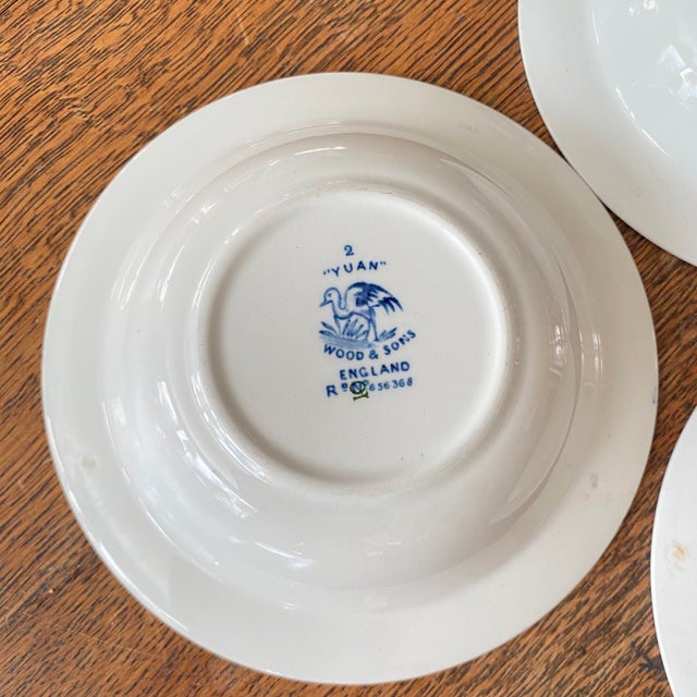 1920s Antique Blue and White Wood and Sons Made in England 6 1/2" Bowls "Yuan" Pattern Set of 3 For Sale - Image 5 of 10