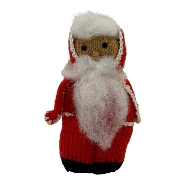 Vintage 1970s Hand Knit Scandinavian Folk Art Santa Claus Father Christmas Decor Ornament For Sale