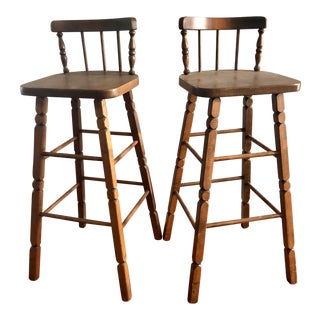 Mid-Century Vintage Wooden Bar Stools - A Pair For Sale