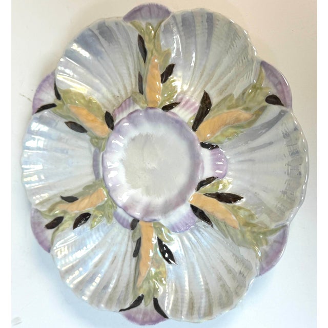 Limoges Naturalistic Luster Oyster Plate with Deep Center Well, France For Sale In West Palm - Image 6 of 12