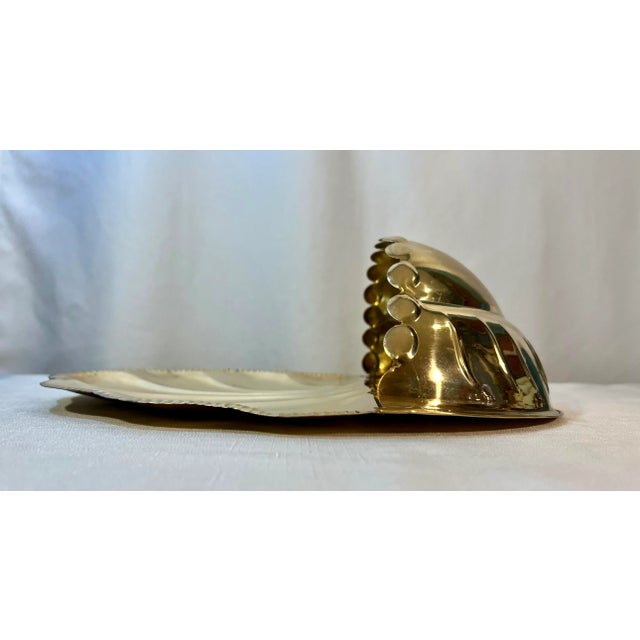 Metal Vintage Hollywood Regency Polished Brass Hand Hammered Repousse Shell Wall Pocket For Sale - Image 7 of 9