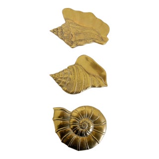 Brass Seashell Wall Hanging Set of 3, 1970s For Sale