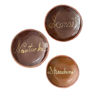 Antique Nantucket Redware Pottery Plates - Set/3
