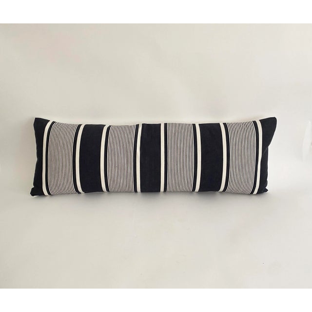 French Ticking and Linen Body Pillow For Sale - Image 4 of 5