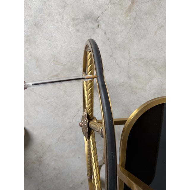 1960s Italian Hollywood Regency Scrolled Brass & Black Glass Two-Tier Bar Cart For Sale - Image 14 of 14