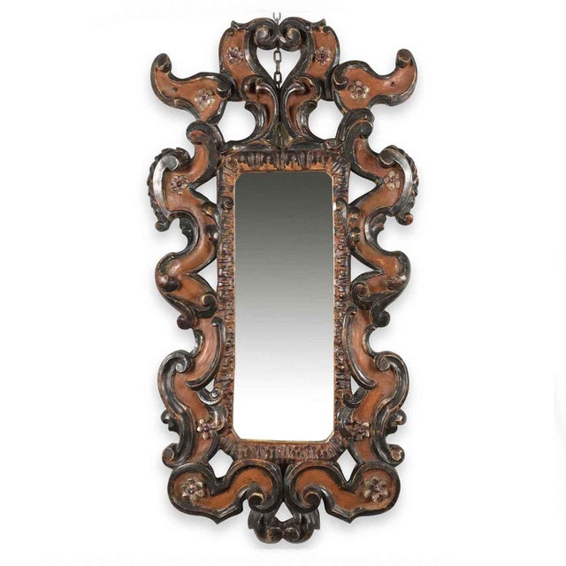 Carved Florentine Silvered Mirror with Red Decoration For Sale - Image 9 of 9