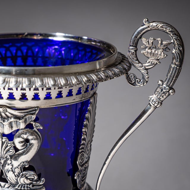 French Silver Drageoir with Cobalt Blue Glass Liner, Gilt Interior and Cahors, 1784 For Sale - Image 7 of 10