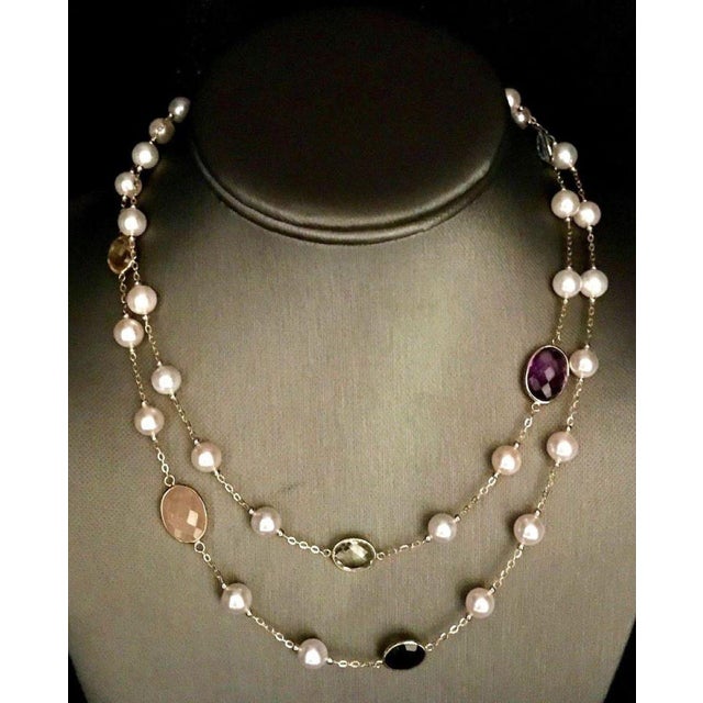 Fine Quality Akoya Pearl Quartz Topaz Necklace 14k Gold 7.5 mm 35.75" Italy Certified $3,490 820429 This is a Unique...