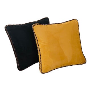 Pair of Vintage Suede Pillows With Decorative Rope For Sale