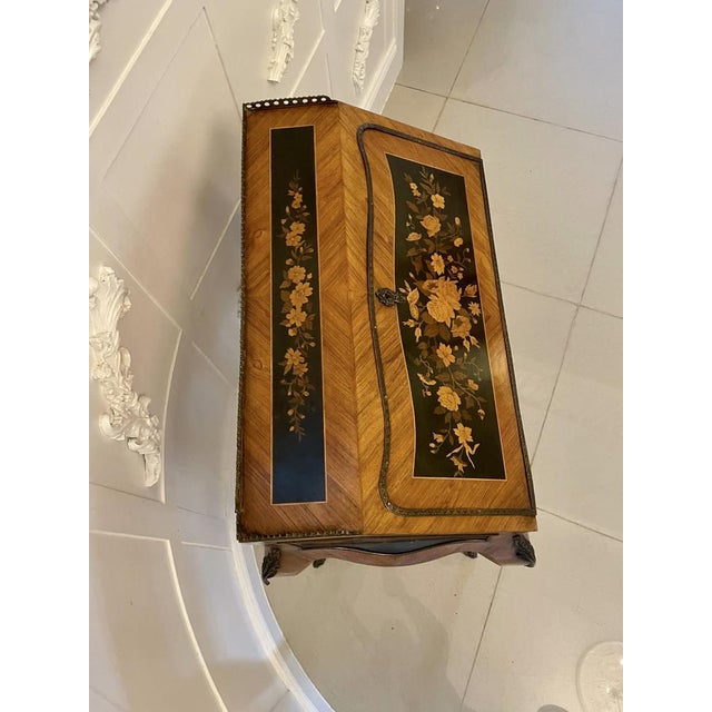 Antique French Victorian Satinwood Freestanding Marquetry Inlaid Bureau 1880 For Sale - Image 9 of 16