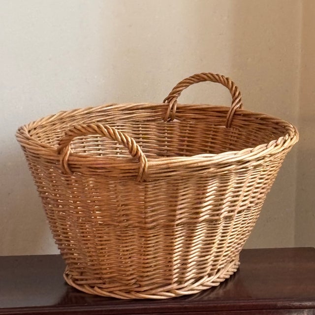 Vintage French Style Wicker Laundry Basket For Sale - Image 4 of 16