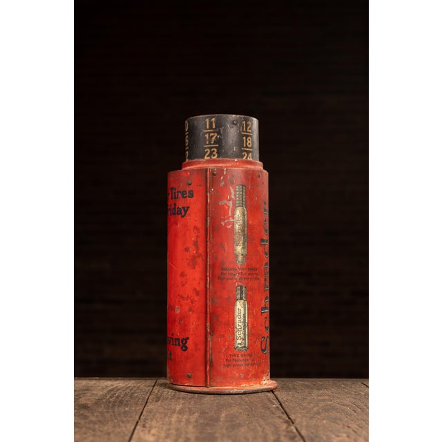 1920s Antique "Schrader" Tire Gauge Tin Litho Countertop Point-of-Sale Display For Sale - Image 5 of 7