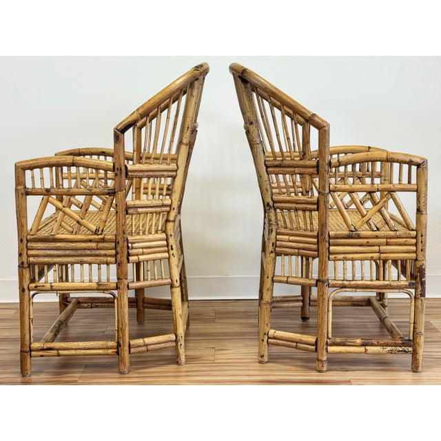 Vintage Brighton Pavilion Chippendale Style Rattan Arm Chairs, a Pair For Sale In Kansas City - Image 6 of 11