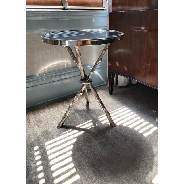 Metal Global Views Silver Twig Side Table With Black Granite Top For Sale - Image 7 of 18