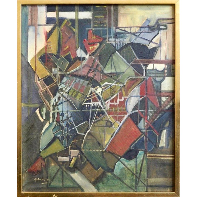 Cubist European Painting Oil on Canvas For Sale - Image 7 of 7