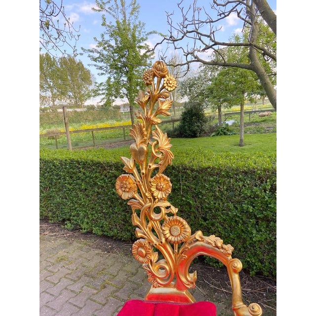 Mid 20th Century Mid 20c Italian Baroque Gold Beech Red Velvet Side Chairs Pair For Sale - Image 5 of 12