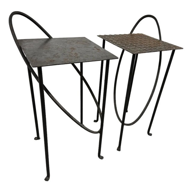 Rhode Island School of Design Wrought Iron Side Tables, Pair For Sale