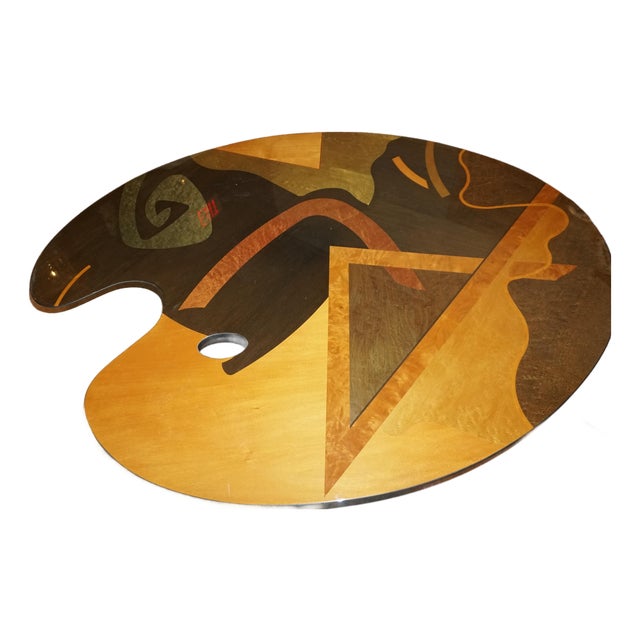 Mid-Century Modern Artist’s Palette Coffee Table With Abstract Geometric Wood Design For Sale