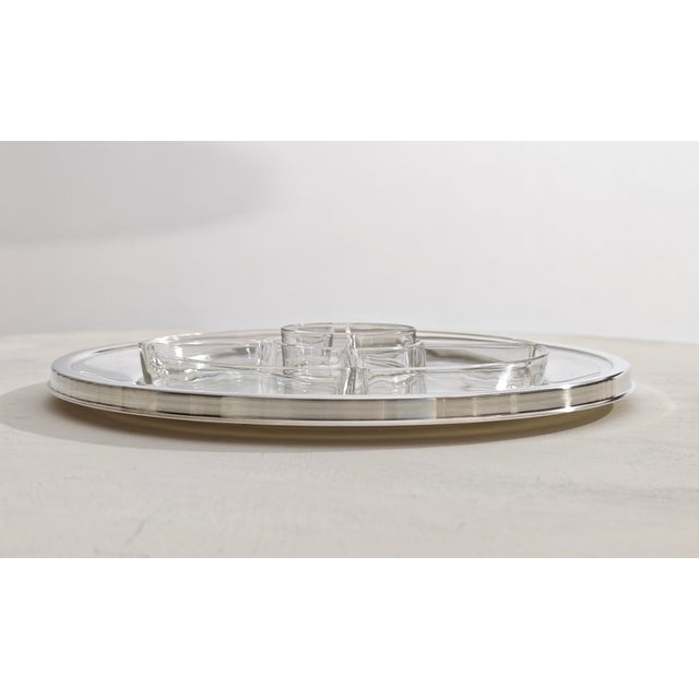 Italian Silver Plated Appetizer Serving Piece with 5 Clear Glass Sectors, 1980s For Sale - Image 10 of 11