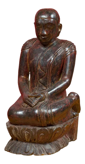 18th Century Thai Hand Carved Lacquered Wood Sculpture of a Seated Monk