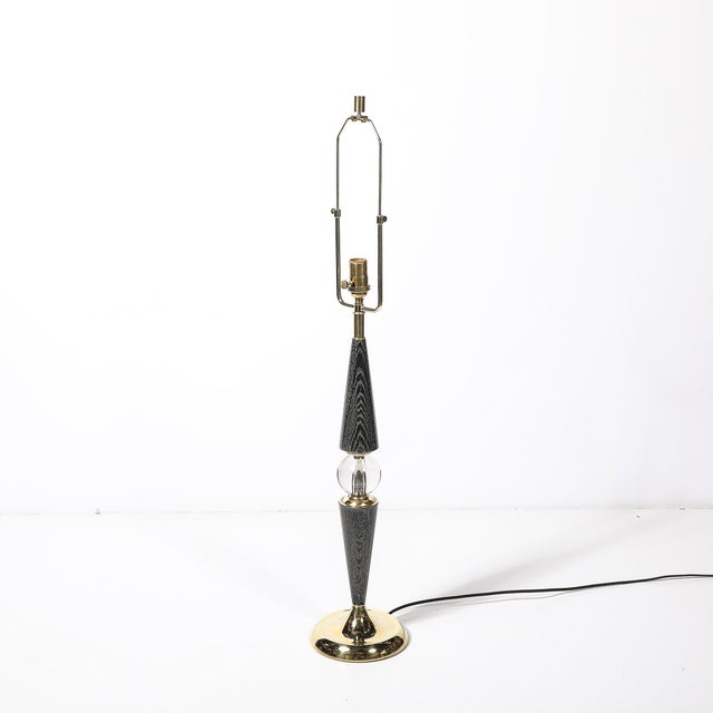 1960s Mid-Century Tapered Brass & Silver Cerused Walnut Table Lamps W/ Sphere Detail For Sale - Image 12 of 15