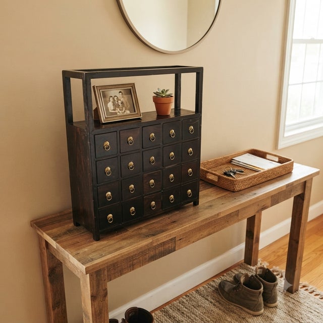 Oxblood Red Table Top Chest Open Display Shelf 20 Drawers Traditional Apothecary Cabinet For Sale - Image 8 of 10