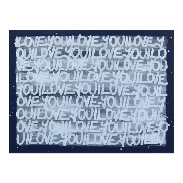 Love Has No Fear - Blue Cool Tone Mixed Media Graffiti Inspired Art Original Artwork by Amber Goldhammer For Sale