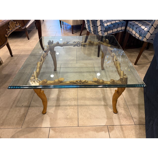 Hollywood Regency Gold Leaf Faux Bois Cocktail Table For Sale - Image 14 of 14