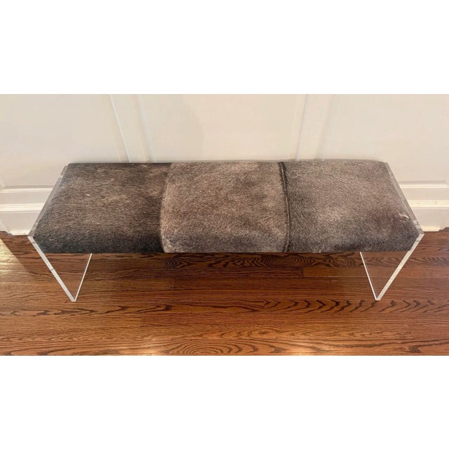 Contemporary Aiden Lucite and Natural Hide Bench by Interlude Home For Sale - Image 3 of 4